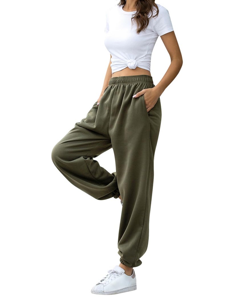 HeSaYep Women's High Waisted Sweatpants Workout Active Joggers Pants Baggy Lounge Bottoms,Army Green S - Image 3